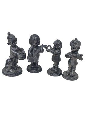 4 Michael Ricker Pewter Handcrafted Figurines Children Playing Instruments #J6